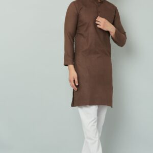 Brown kurta set with intricate embroidery.
