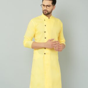 Yellow cotton kurta with solid design.