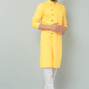 Yellow cotton kurta set by Indian brand Teradozz.